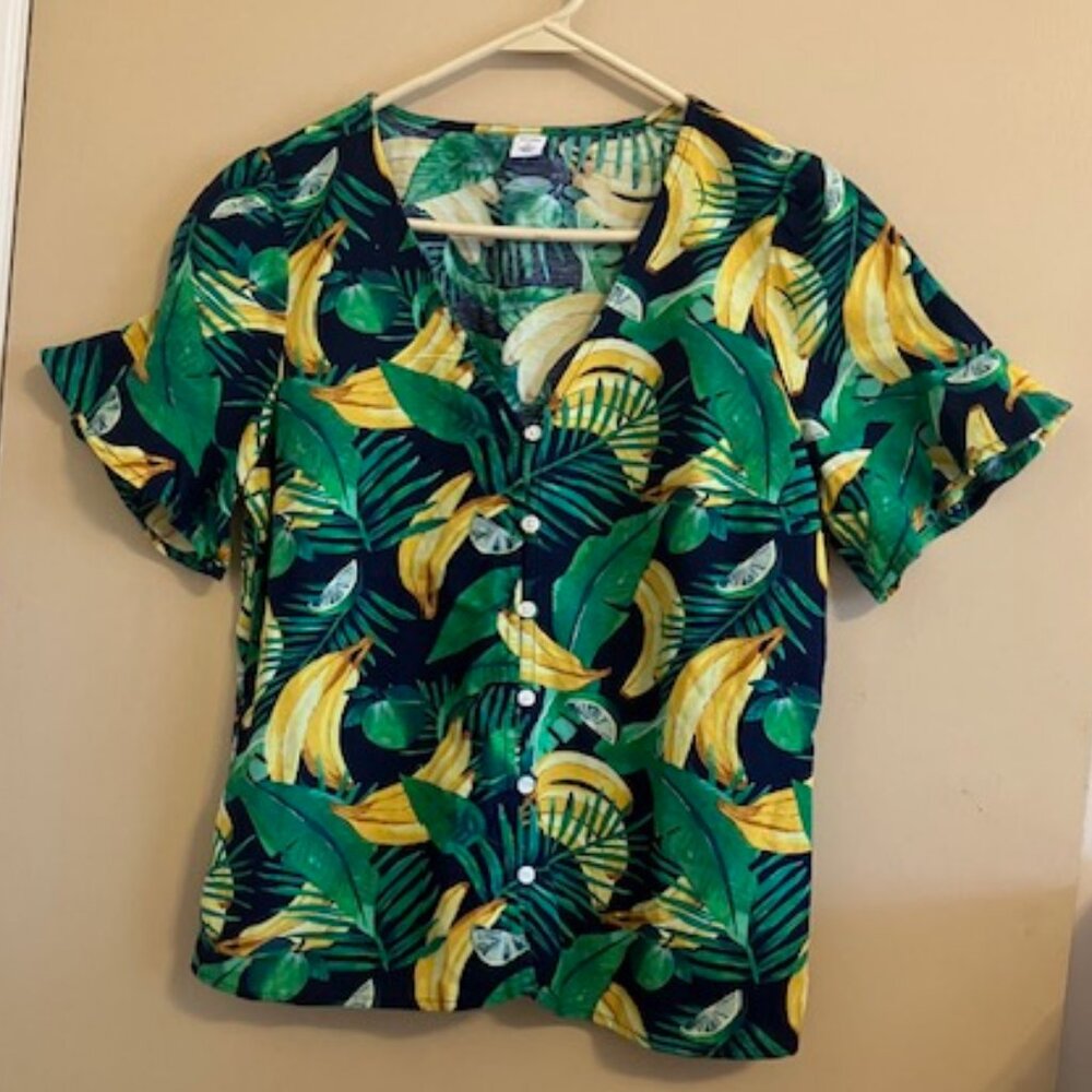 Tropical Banana Button Down Linen Shirt